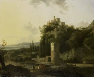 Paisagem italiana com torre redonda