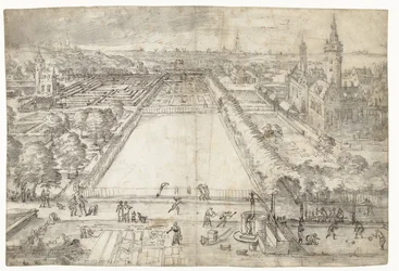 Castelo com um parque perto de uma cidade