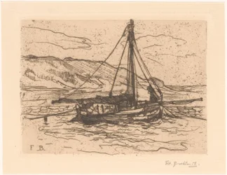 Barcaça de camarão no mar
