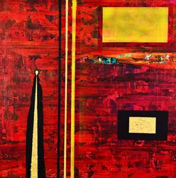 Figura abstrata em vermelho e dourado