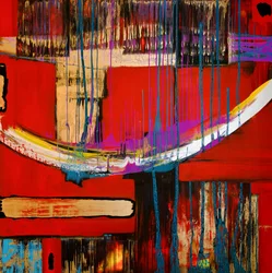 Abstrato Dinâmico em Vermelho e Dourado