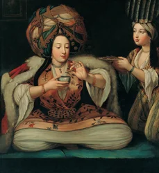 Desfrutando de café, início do século XVIII.