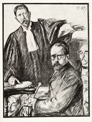 Dreyfus no seu julgamento, do Histoire de la Troisieme Republique, Vol. I, Political History, pub.1933 (litho)