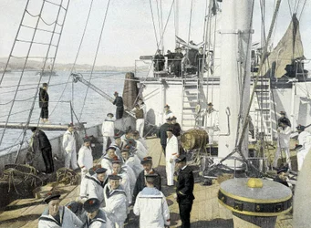 Marinha Francesa, final do século XIX: embarque de comida - Bibl. des Arts deco.
