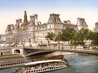 Pont d&39;Arcole e a câmara municipal, Paris, bar. c.1900