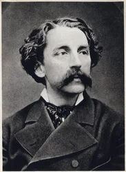 Retrato de Etienne Mallarme dit Stephane Mallarme (1842-1898) cerca de 1873, poeta francês. Fotografia