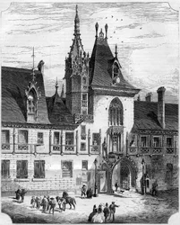 Arquitectura gótica do século XV: fachada do pátio interior da casa de Jacques Coeur (1395-1456), comerciante francês. Bourges, Cher (18)