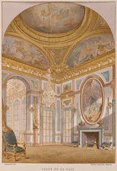 Salão de paz do século XVII, Chateau de Versailles, ilustração do Dicionário de Móveis e Decoração de Henry Havard, volume 4, placa 36, Paris, Maison Quantin, 1878 (cor li
