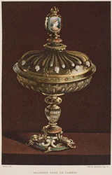 Pote doce do século XVII com camafeus, ilustração do Dictionnaire de lameublement et de la decoration de Henry Havard, volume 2, prato 11, Paris, Maison Quantin, 1878