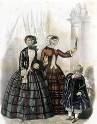 2 mulheres com uma rapariga - em "Journal des Demoiselles" 1852.