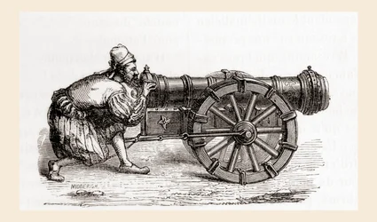 Um canhão alemão do século XVI, de Les Merveilles de la Science, publicado c.1870 (gravura)