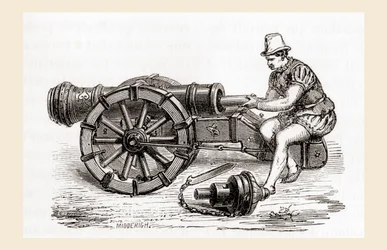 Um canhão alemão do século XVI, de Les Merveilles de la Science, publicado c.1870 (gravura)