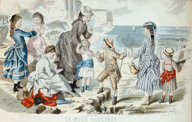Uma praia na Normandia, 1875 (gravura a cores)