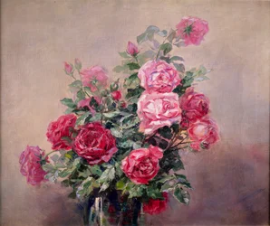 Uma tigela de rosas vermelhas e rosa