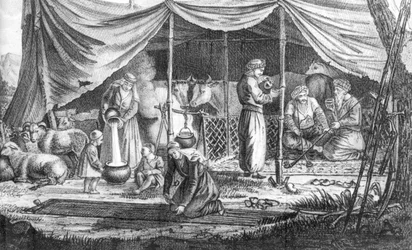 Uma Família de Nômades Curdos, de Voyage en Perse de Gaspard Drouville, publicada em 1825