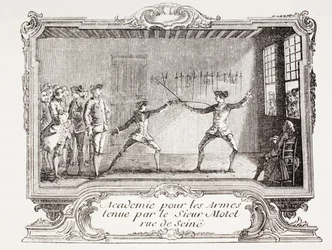 Uma academia de esgrima no século XVIII Paris, 1875 (gravura)