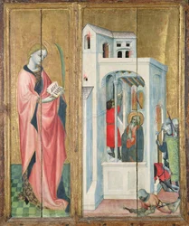 Um Mártir Sagrado e Discípulo de Santo André Apagando o Fogo, painel da mão esquerda do retábulo de Thouzon, Escola da Provença (têmpera no painel)