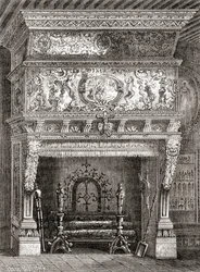 Uma lareira renascentista no Museu Cluny, Paris, França, de 