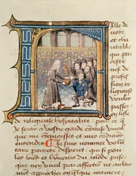 Uma Irmã Recebendo Presentes de Pacientes, do Livro Ativa da Vida do Hotel Dieu de Paris, de Jean Henry, c.1482
