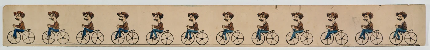Uma banda de Zoetrope representando um ciclista