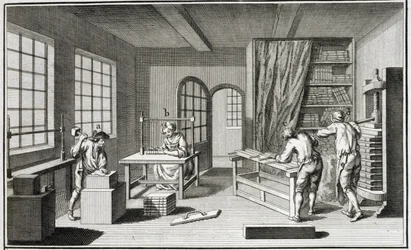 Uma oficina de apostas, da Encyclopédie des Sciences et Metiers de Denis Diderot (1713-84), publicada em 1770
