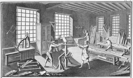 Uma oficina de marceneiros, da Encyclopédie des Sciences et Metiers de Denis Diderot (1713-84), publicada em 1770