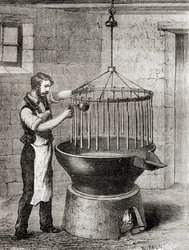 Um vendedor de velas no século XIX, de "Les Merveilles de la Science", publicado por volta de 1870 (gravura)