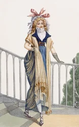 Um vestido de passeio estilo country, ilustração de Journal des Dames e des Modes, 1797