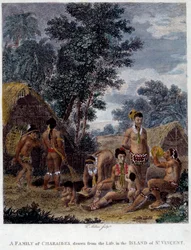 Uma família de índios Karibs da ilha de São Vicente, nas Índias Ocidentais Gravura do século XIX Museu de Belas Artes de Chartres