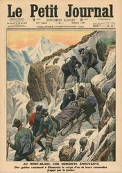 Uma descida em movimento ao longo do Mont Blanc, ilustração do &39;Le Petit Journal&39;, suplemento ilustrado, 10 de setembro de 1911 (cor lito)