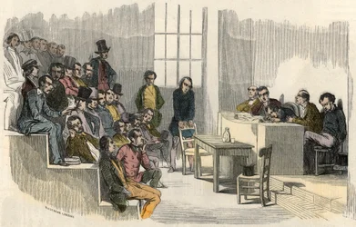 Uma sessão do concurso de convocação na Sorbonne em Paris no século XIX - Gravura no "Tableau-de-Paris" de Edmond Texier 1852