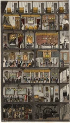 Alojamento em Paris - Secção transversal de uma casa parisiense 1885 - Secção transversal de uma casa em Paris em 1885. em "La Nature". Revisão das ciências e suas aplicações para as artes e a indústria".