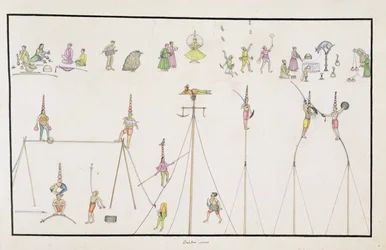Acrobatas, malabaristas, imitadores, animadores do The Gentil Album, publicado em 1774