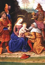 Adicionar 35214 f.62v Adoração dos Magos, de um Livro de Horas, Paris