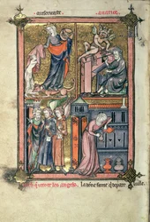 Adicione 54180 f.136b Misericórdia e Avareza, Lot e os Anjos; a Viúva e seu óleo, de 