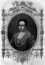 Adelaide de Borgonha (931-999), Viúva de Lothaire (Conde de Paris e Duque de França) e segunda esposa de Othon I, o Grande. Gravura no "Histoire des Papes-Rois-Queen and Empereurs a travessa les centuries" de Maurice Lachatre
