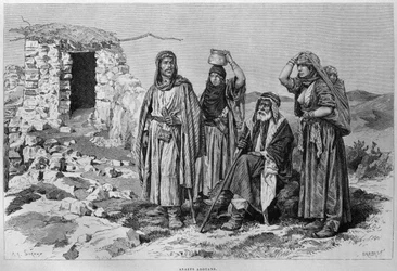 Adouans, da Síria hoje. Viajar para a Fenícia, o Líbano e a Judéia. 1875-1880 de Louis Charles Emile Lortet, 1884 (gravura do bw)