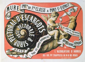 Anúncio para dEscargots peitorais Syrup Sirop peitoral, c.1860