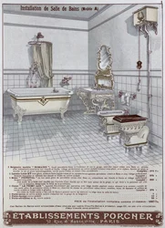 Propaganda para banheiros fabricados por Etablissements Porcner, 1899