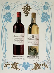 Publicidade para a venda de vinho Margaux-Bijon (Margaux Bijon) e Sauternes-Bijon (Sauternes Bijon), 25frs das 12 garrafas, 50frs em 25
