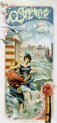 Publicidade para chegar a Ostende (Bélgica) a partir de Paris: Ostende: 5 horas de Paris, c.1900 (cromolitografia)