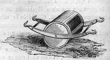 Máquina agrícola: uma porta de distribuição de fertilizantes apresentada no concurso agrícola de Paris, em 1860. Gravura no "Le Monde Illustré" n°172 de 28 de Julho de 1860.