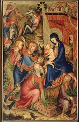 Altarolo del Bargello: Adoração dos Magos (díptico do Bargello, Adoração dos Magos). Pintura anónima da escola francesa do século XIV, Florença, Museo Nazionale del Bargello