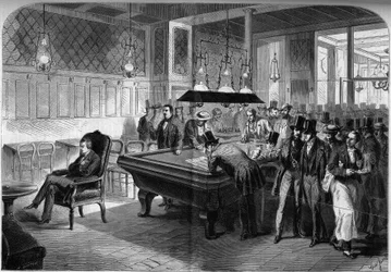 Paul Morphy (1837-1884), jogador americano de xadrez, joga oito partidas às cegas no Cafe de la Regence, em Paris