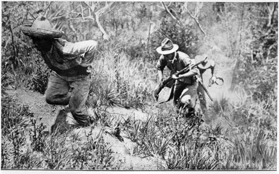 Soldados americanos perseguindo uma ilustração revolucionária do Le Monde Illustre publicada em 13 de junho de 1914