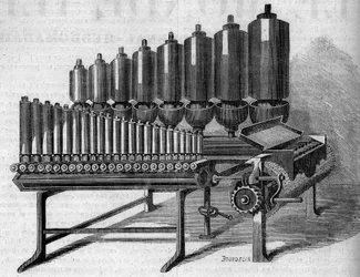 Órgão a vapor americano. Gravura em "Le Monde Illustré" n°146 de 28 de Janeiro de 1860.