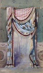 Um interior com um design de cortina, c.1880
