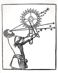 Um astrolábio, ilustração de Cosmographia de Petrus Apianus (1495-1552), publicado em Paris por Vivant Gualtherot, 1551 Vivant