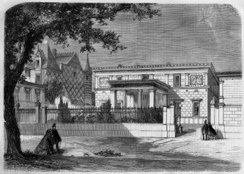 Arquitetura antiga: vista da fachada da casa pompéia do "Príncipe Napoleão" (1822-1891) construída pelo arquiteto Alfred Normand. Paris, rue Montaigne