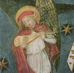 Músico de anjo tocando uma mandora, detalhe da abóbada da cripta